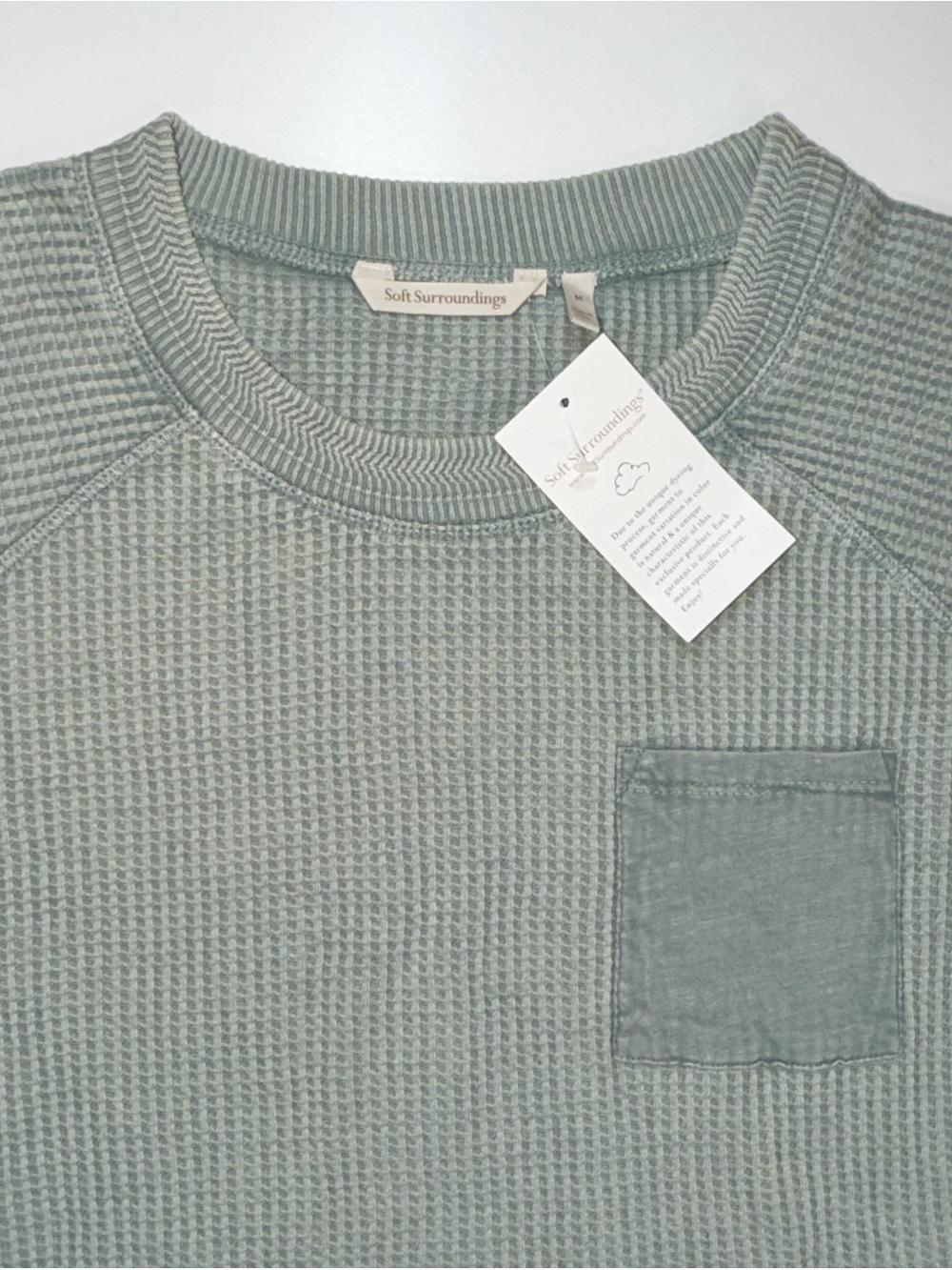 NWT Soft Surroundings Waffle Knit Top Faded Sage Green Pocket Cotton Tunic Sz M - Picture 12 of 13